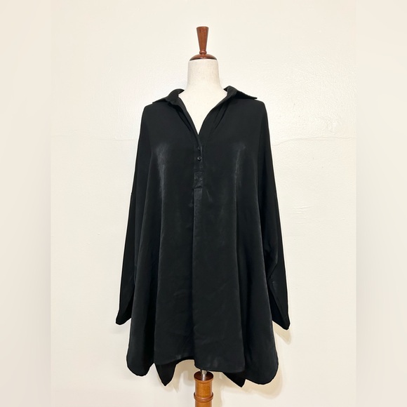 Deja Vu Black Silky Polyester Blouse Dress - Picture 1 of 4